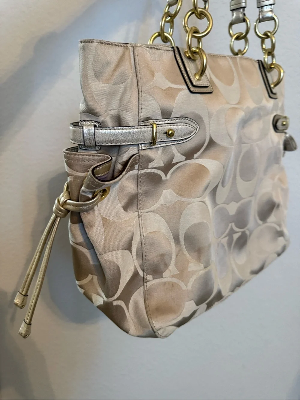 Coach | Y2K Signature Colette tote metallic gold leather trim
